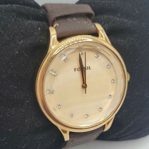 Fossil Women’s Gold-Tone Crystal Dial Leather Strap Watch - Brown main image 8